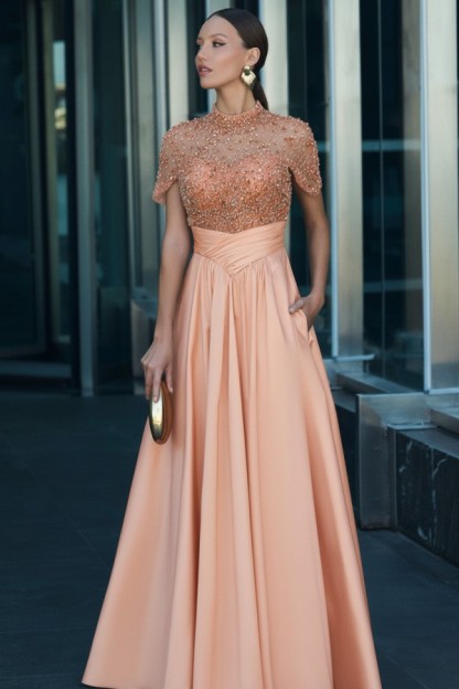 Dunkel Grüne Abendkleider Lang Glitzer Ballkleider mit Ärmel