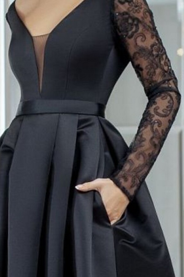 Vintage Brautkleider A linie Mit Ärmel Schwarze Hochzeitskleider Günstig-babyonlinedressde