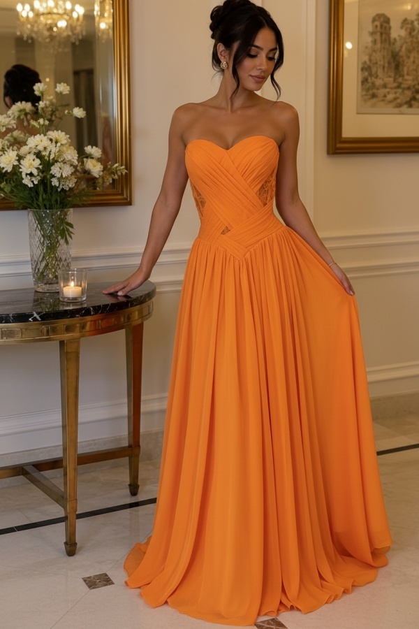 Gelb Abendkleider Lang Chiffon Schlichte Partykleider Günstig Online
