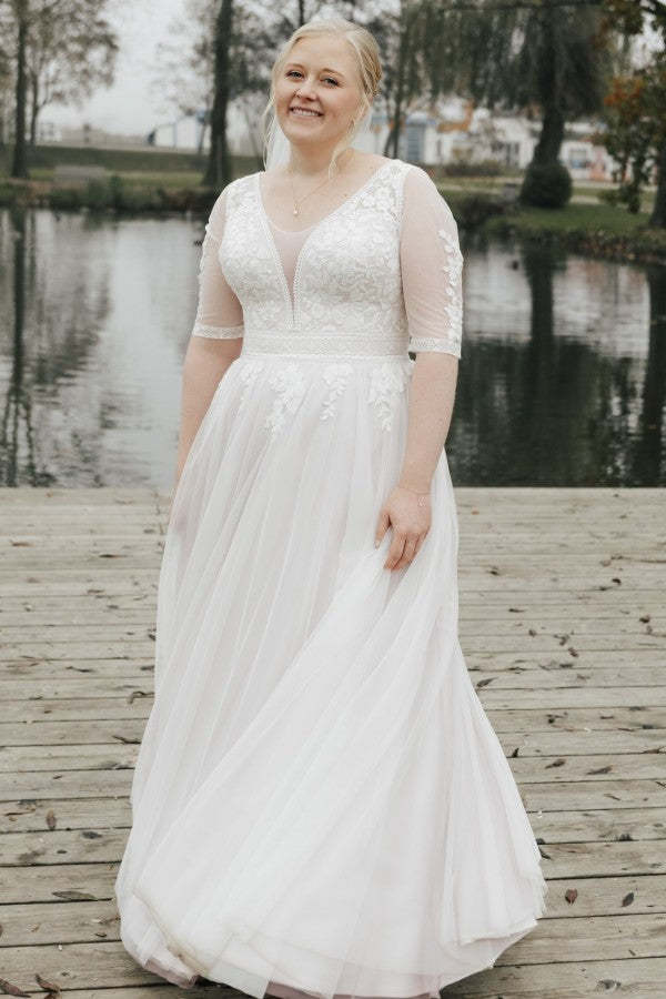 Simple bridal dresses with sleeves Boho wedding dresses A-line lace-babyonlinedressde