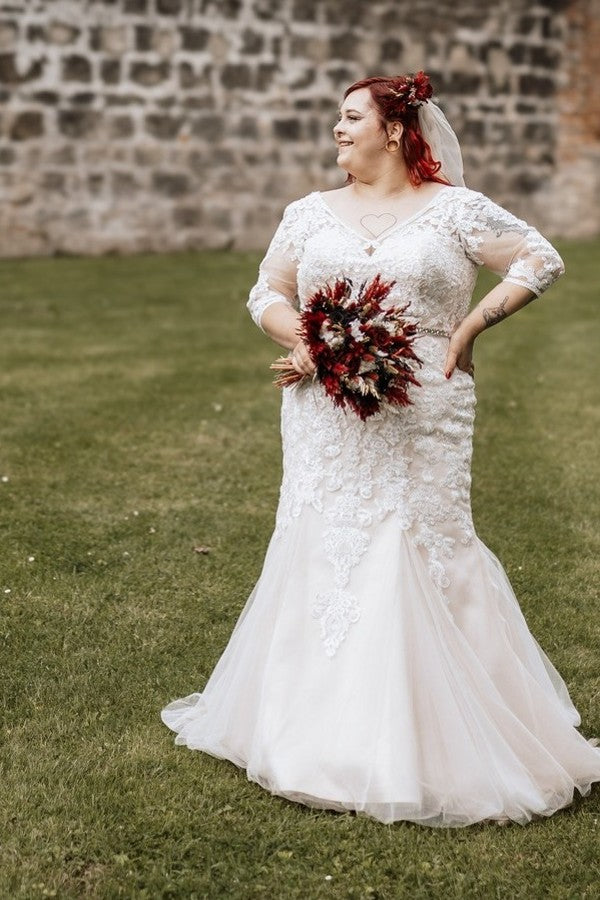 Designer Brautkleider Meerjungfrau Spitze Hochzeitskleid Große Größe-babyonlinedressde
