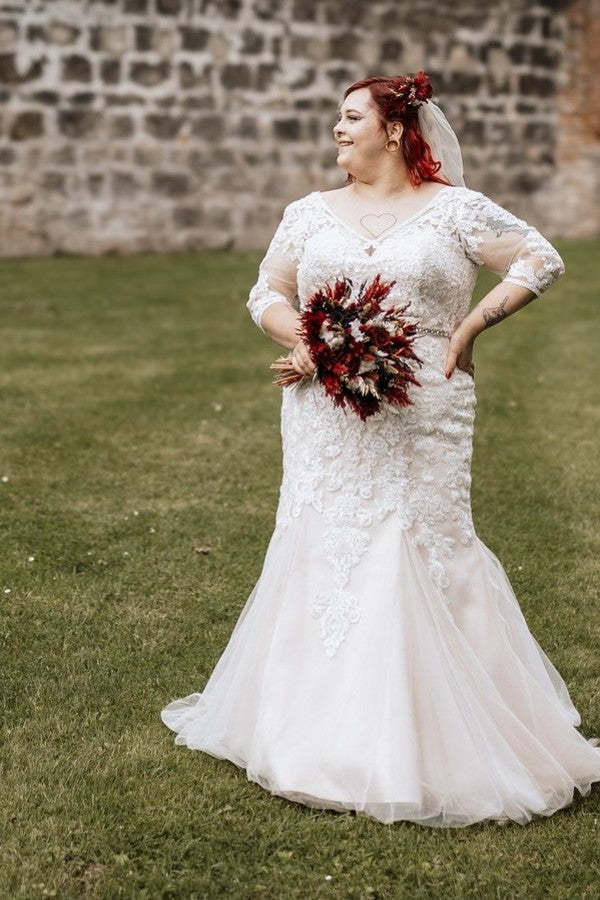 Designer Brautkleider Meerjungfrau Spitze Hochzeitskleid Große Größe-babyonlinedressde