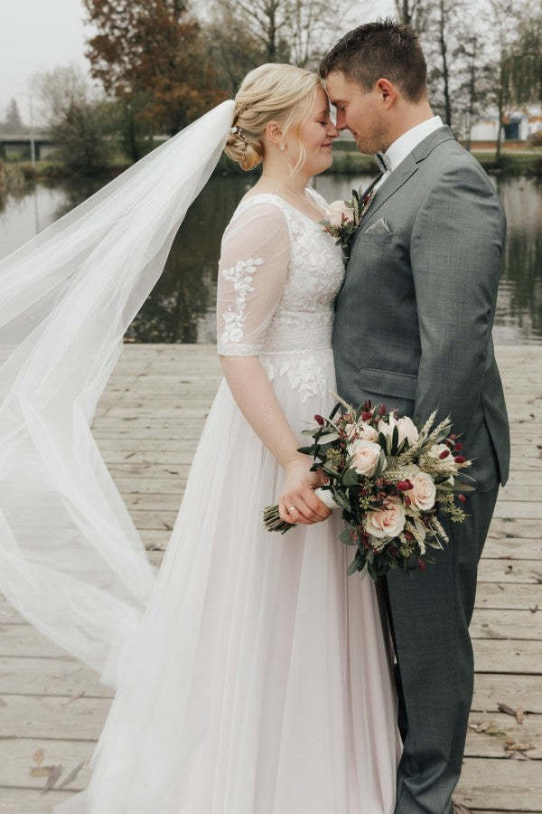 Simple bridal dresses with sleeves Boho wedding dresses A-line lace-babyonlinedressde