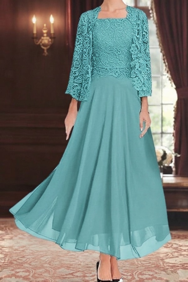 Mint Grüne Brautmutterkleider Lang Chiffon Kleid für Brautmutter mit Jacke