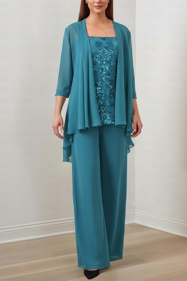Chiffon Brautmutter Hosenanzug Festliche Hosenanzüge Lang mit Jacket