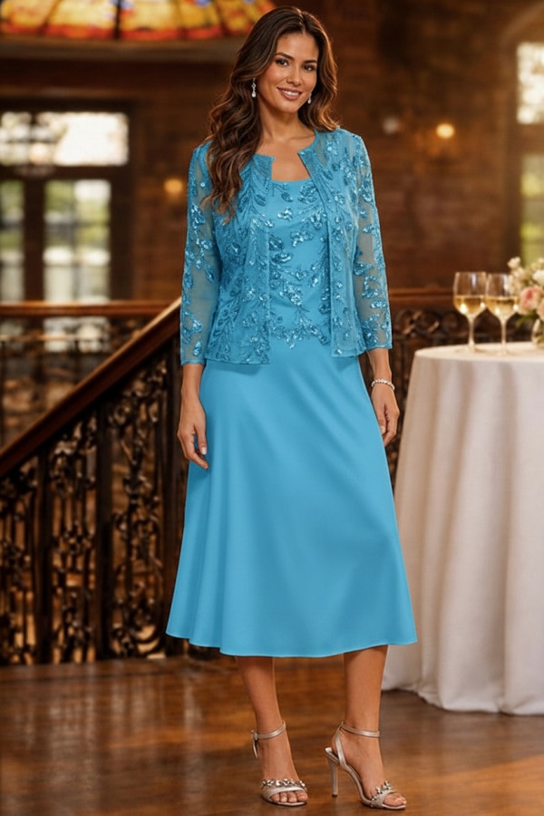 Salbeigrün Brautmutterkleider Kurz Glitzer Hochzeitspartykleider mit Spitze Jacke
