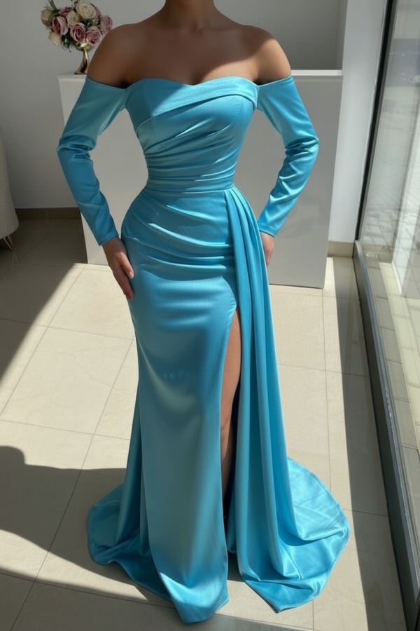 Red Evening Dress Long Simple Ball Gowns With Sleeves