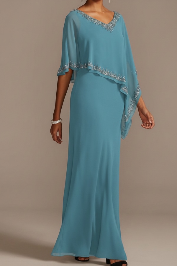 Grau Brautmutterkleider Lang Chiffon | Kleider für Brautmutter mit Stola