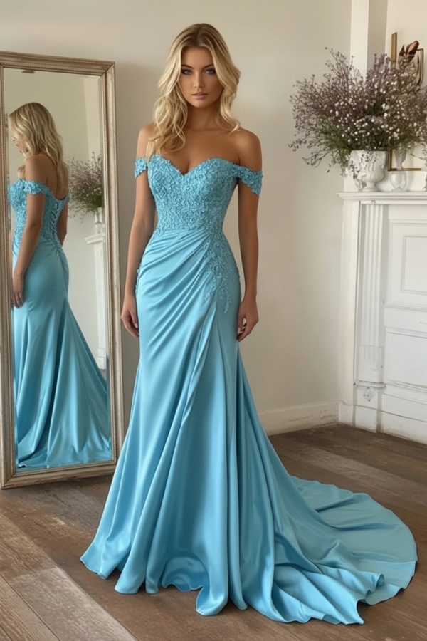 Elegante Abendkleider Lang Rosa Ballkleid mit Spitze