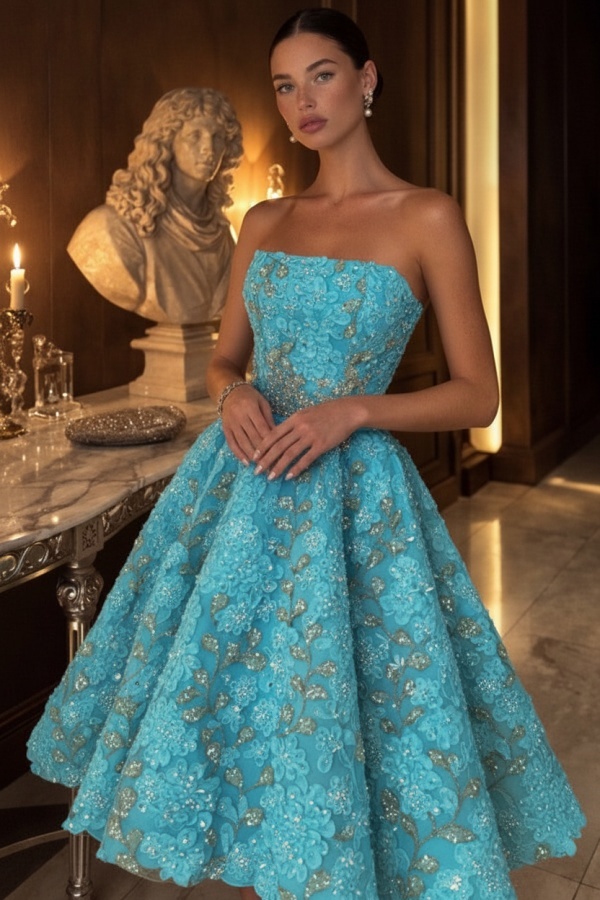 Gelb Abendkleid Kurz Spitze Ballkleid Cocktailkleider Glitzer