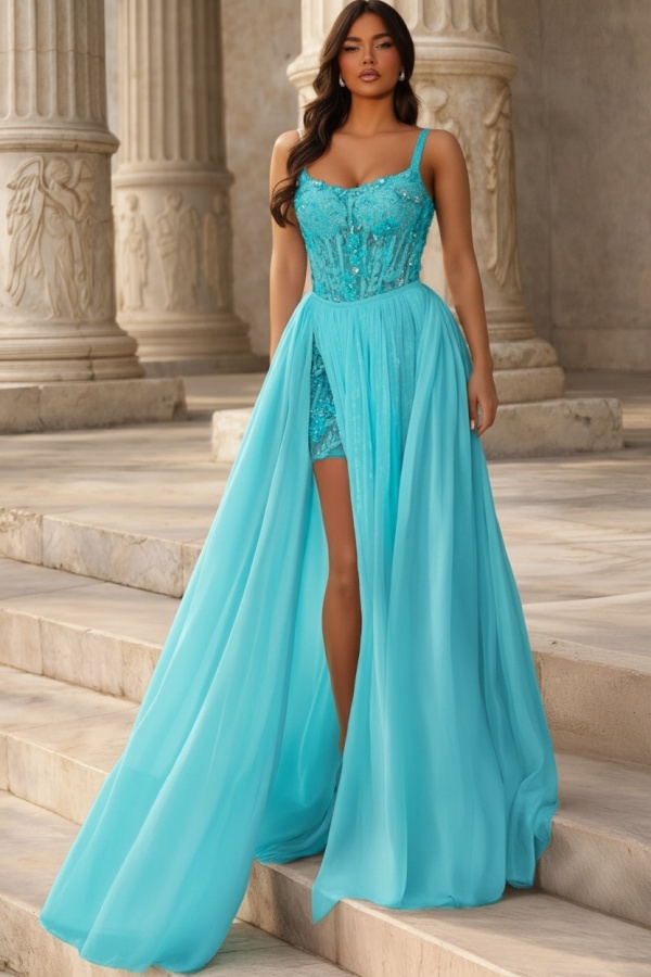 Rosa Abendkleider Lang Chiffon Ballkleider mit Glitzer
