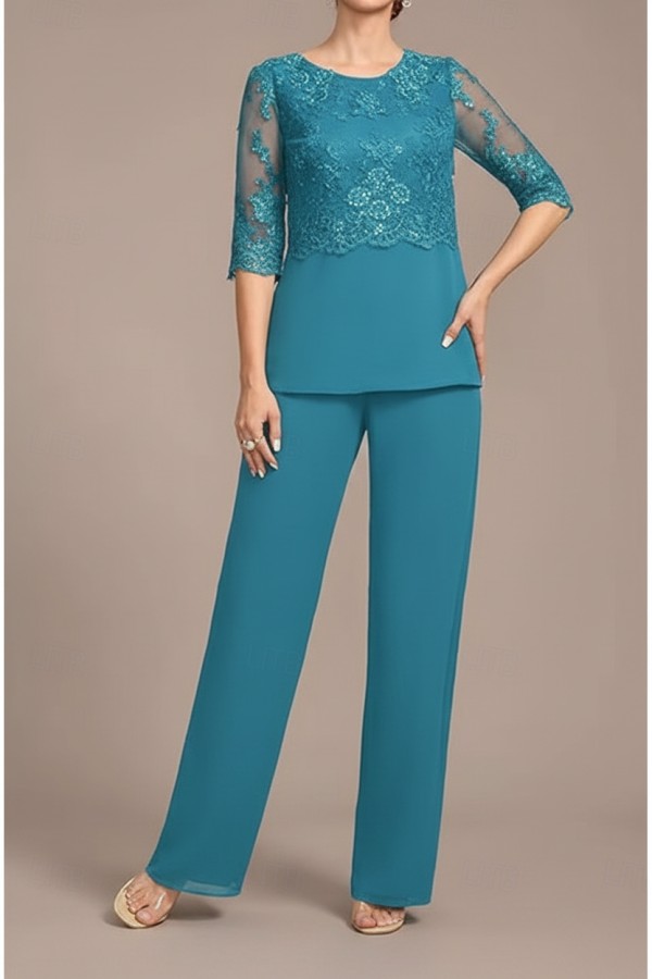 Navy Blaue Festliche Mutter Hosenanzug Chiffon Brautmutterkleider Günstig