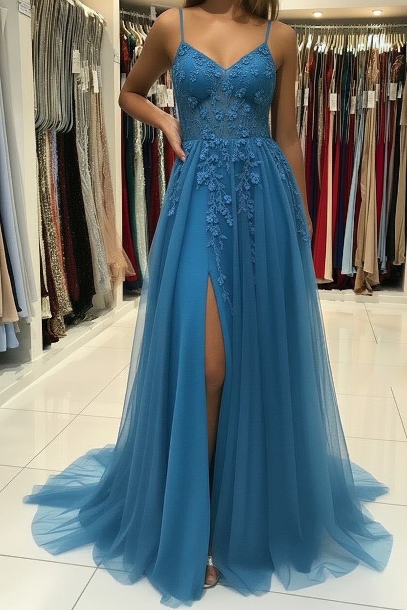 Blaues Abendkleider Lang Günstig | Abiballkleider Online Kaufen