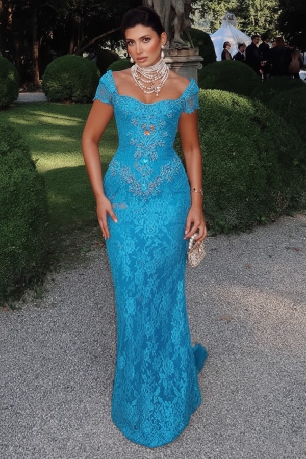 Designer Abendkleider Lang Spitze Ballkleider mit Glitzer