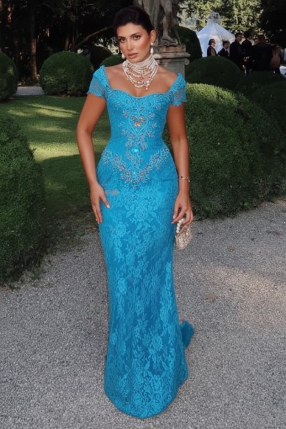 Designer Abendkleider Lang Spitze Ballkleider mit Glitzer