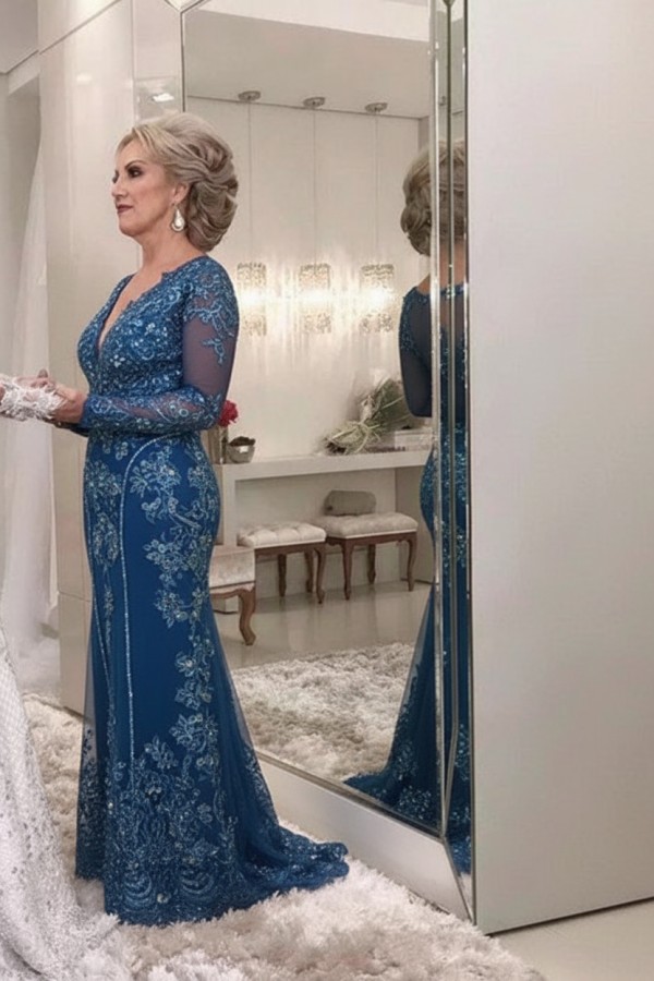 Golden Brautmutterkleider Spitze Mit Ärmel Günstig Abendkleider für Hochzeit Online