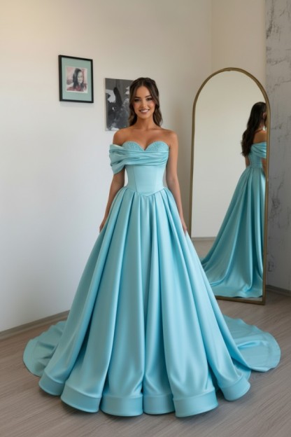 Schlichtes Abendkleid Lang Champagnergold Satin Ballkleid Günstig Online
