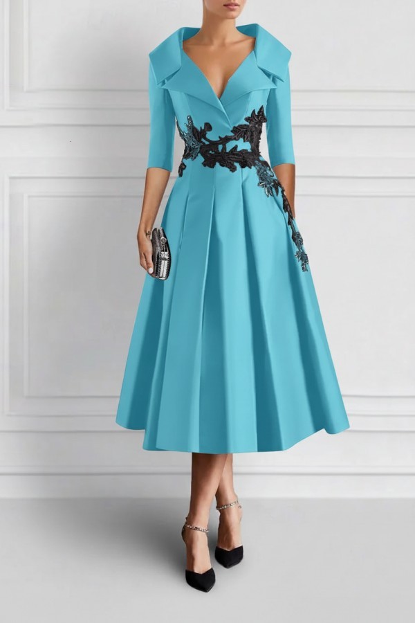 Vintage Brautmutterkleider Schwarz Mit Ärmel Festliche Kleider Kurz