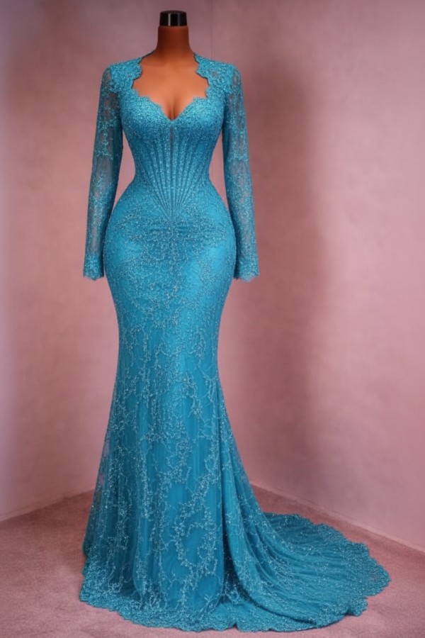 Designer Abendkleid Lang Weinrot Ballkleid Spitze Mit Ärmel