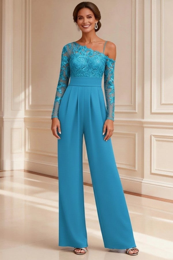 Festliche Mutter Hosenanzüge Spitze Hochzeitspartykleider Brautmutter