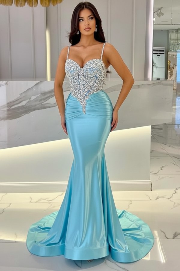 Elegante Abendkleider Lang Blau | Abiballkleider mit Glitzer