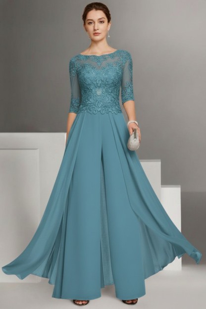 Brau Brautmutter Hosenanzug | Chiffon Brautmutterkleider mit Spitzenärmel