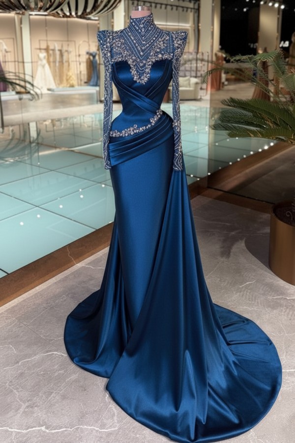 Schöne Abendkleider Lang Glitzer Lila Ballkleider mit Ärmel