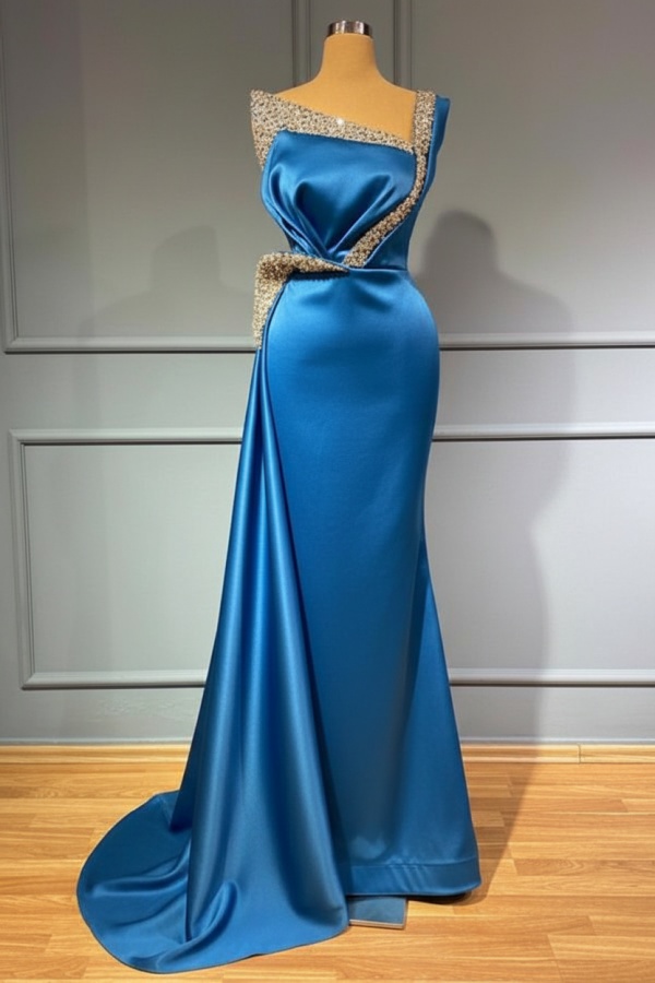 Blaues Abendkleid Lang Günstig | Abiballkleider mit Glitzer