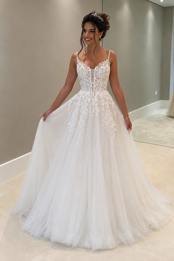 Fashion Brautkleid A Linie Mit Spitze Tüll Hochzeitskleider Schlicht