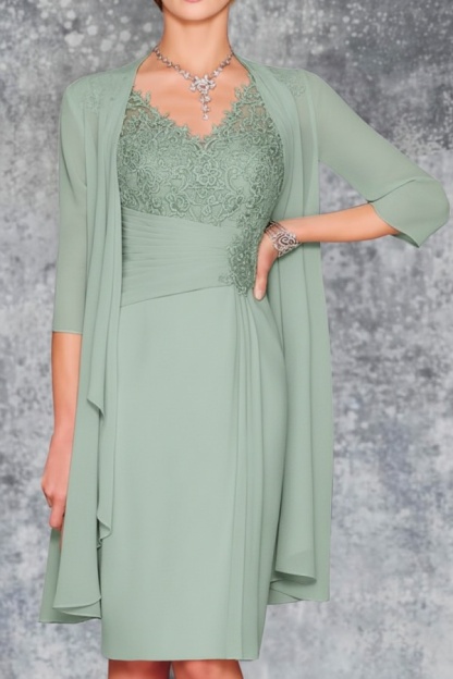 Mint Brautmutterkleid Kurz Chiffon | Kurze Brautmutterkleider mit Jacke