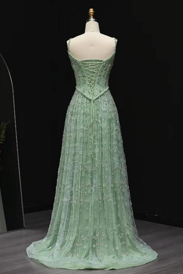 Festliche Abendkleider Lang Grün Abendmoden Ballkleider Spitze-babyonlinedressde