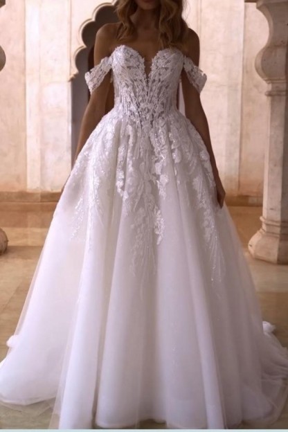 Elegante Hochzeitskleider A Linie Glitzer Brautkleider mit Spitze