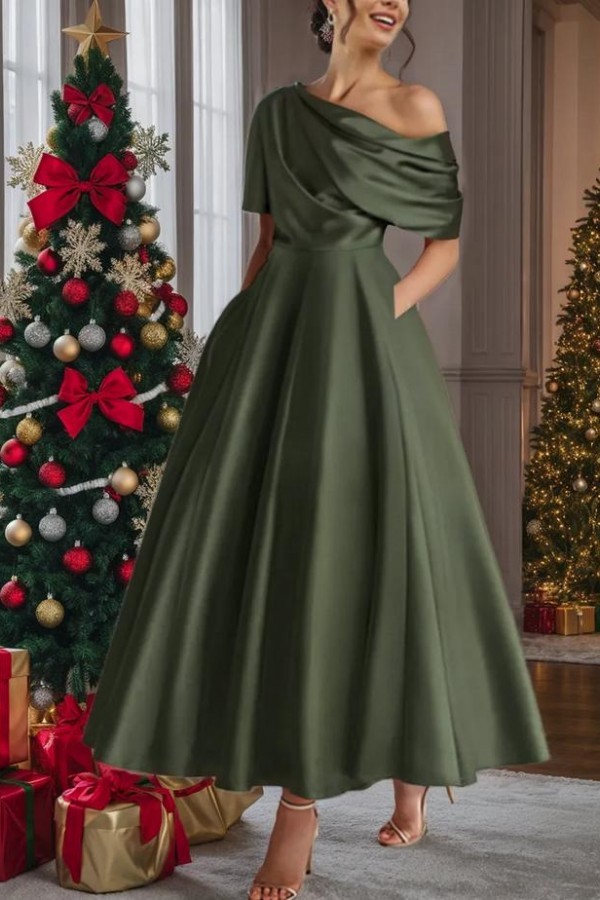 Olive Grüne Abendkleider Kurz Hochzeitsgäst Festliche Brautmutterkleider