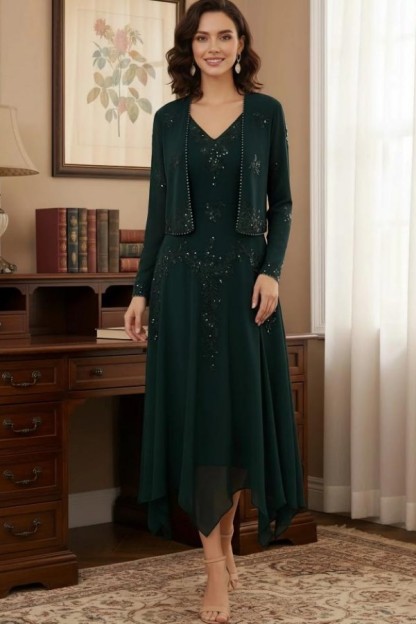 Dunkel Grüne Brautmutterkleider Kurz Mit Jacket Festlich Kleider Hochzeitsgäst