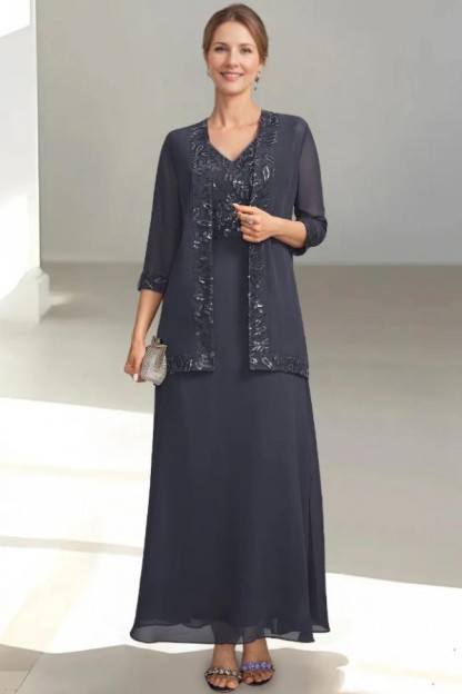 Graue Brautmutterkleider Lang Chiffon Mit Jacke Kleider Hochzeitsgäste