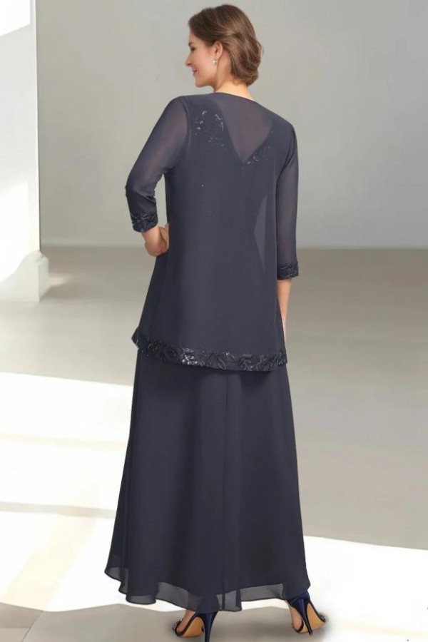 Graue Brautmutterkleider Lang Chiffon Mit Jacke Kleider Hochzeitsgäste