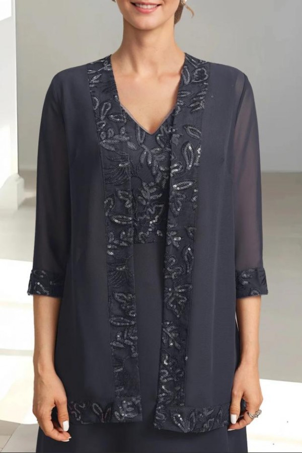 Graue Brautmutterkleider Lang Chiffon Mit Jacke Kleider Hochzeitsgäste