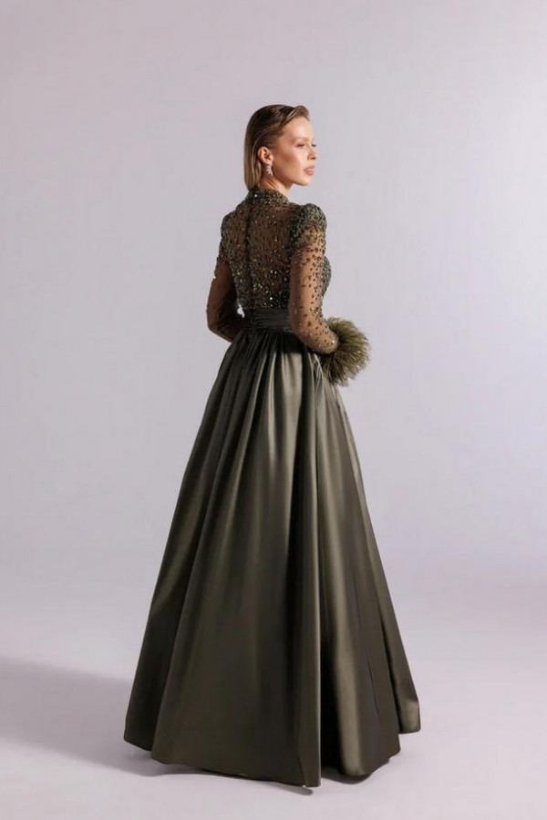 Vintage Grüne Abendkleider Lang Glitzer Ballkleider mit Ärmel