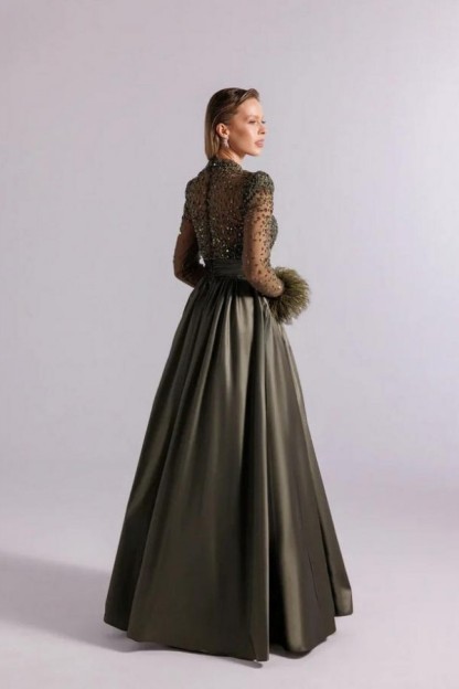 Vintage Grüne Abendkleider Lang Glitzer Ballkleider mit Ärmel