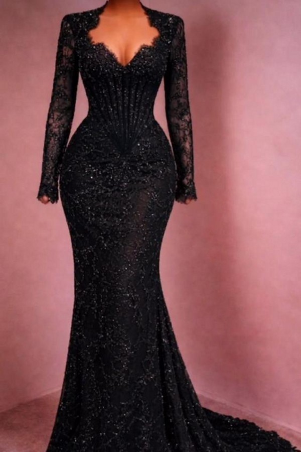 Designer Abendkleid Lang Weinrot Ballkleid Spitze Mit Ärmel