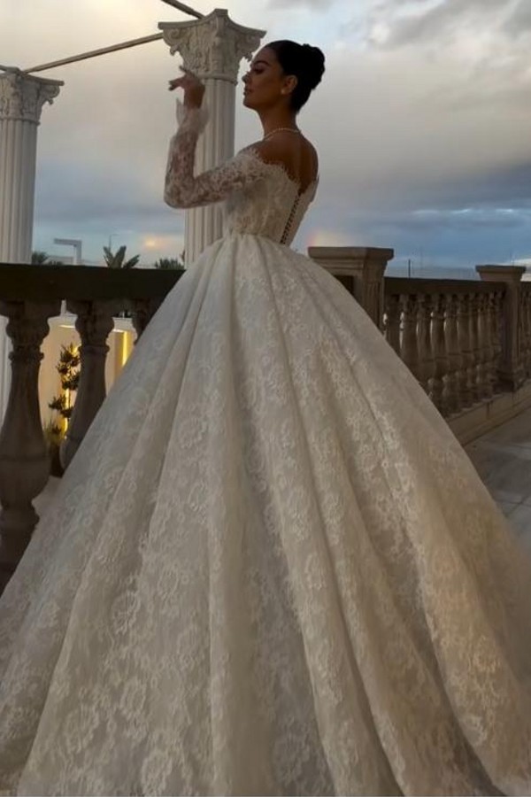 Vintage Brautkleid Prinzessin Spitze Hochzeitskleider Lange Ärmel