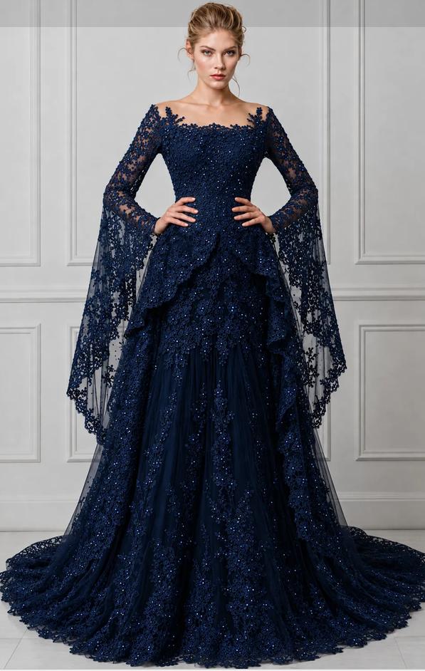 Blaues Abendkleid Lang Glitzer | Abiballkleider Günstig