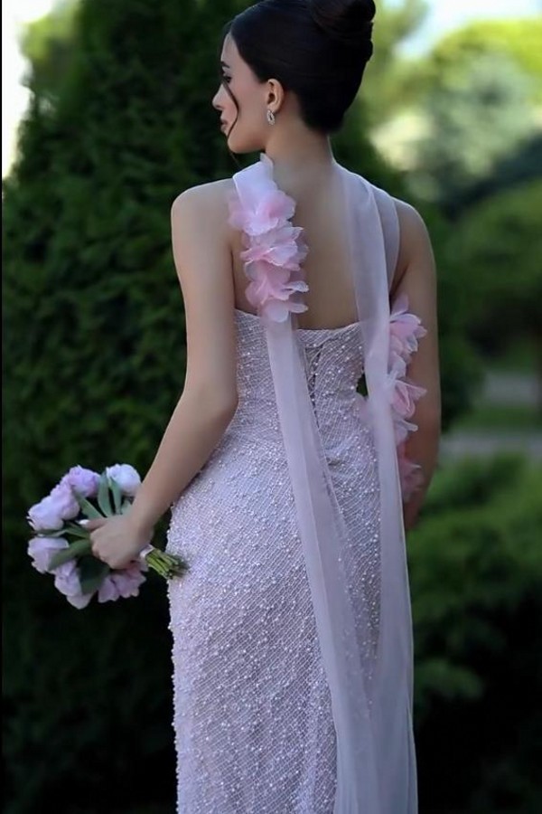 Elegante Abendkleider Lang Rosa Ballkleider Glitzer Online