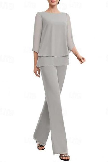 2 Teilige Himmel Blaue Chiffon Mutterkleider Lang Hosenanzug Brautmutter Online-babyonlinedressde