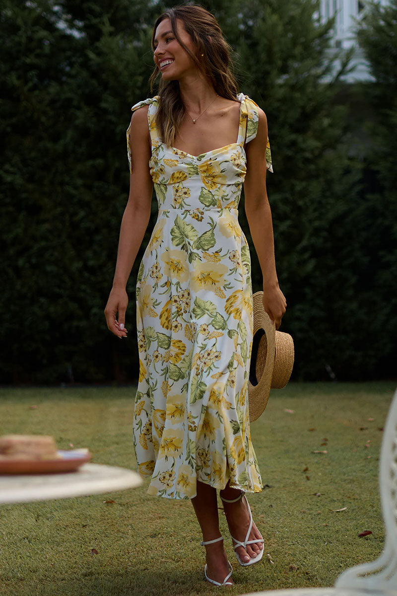 Floral Print Tied Strap Sleeveless Vacation Midi Dresses