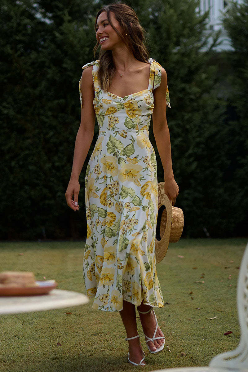 Floral Print Tied Strap Sleeveless Vacation Midi Dresses
