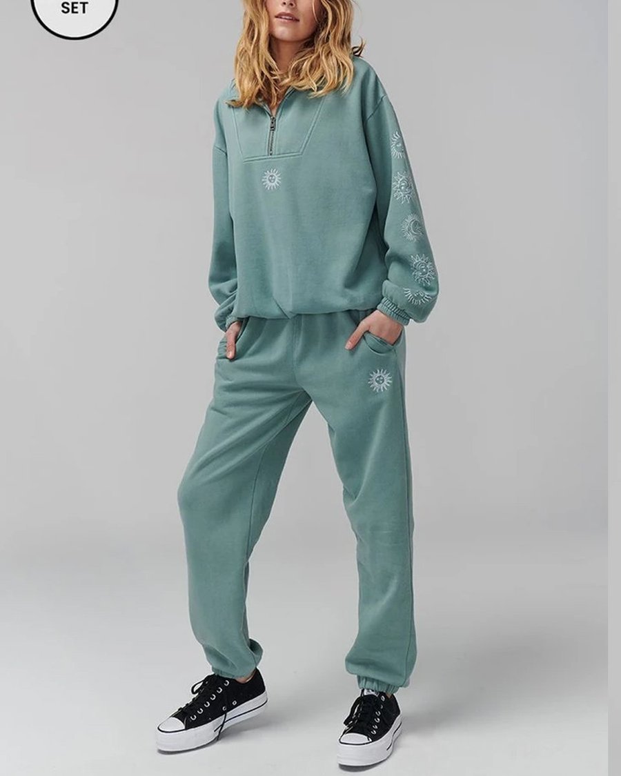 Embroidered Hoodie Pant Set Classic Tracksuit -Green