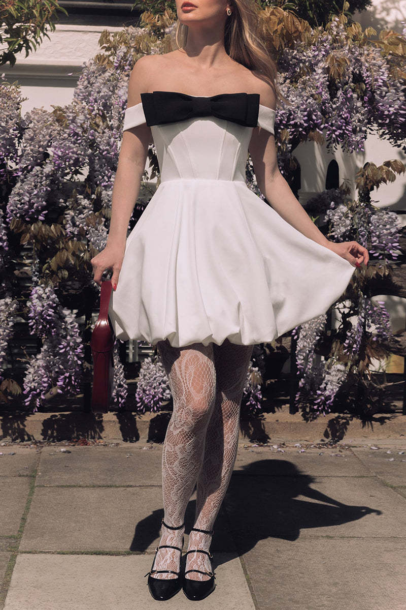 Bowknot Decor Off Shoulder Corset Party Mini Dresses-White