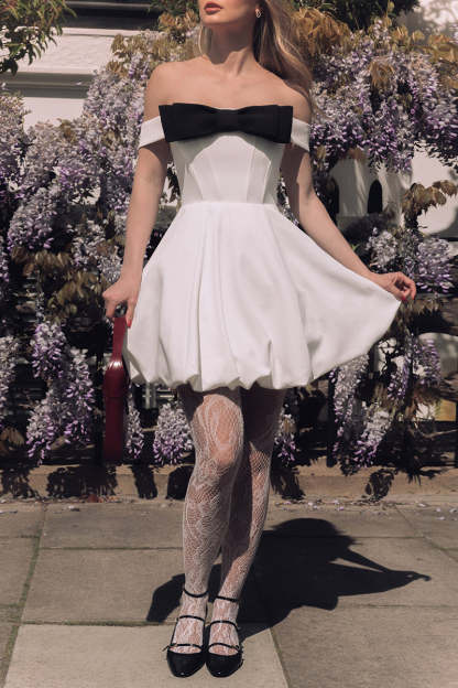 Bowknot Decor Off Shoulder Corset Party Mini Dresses-White