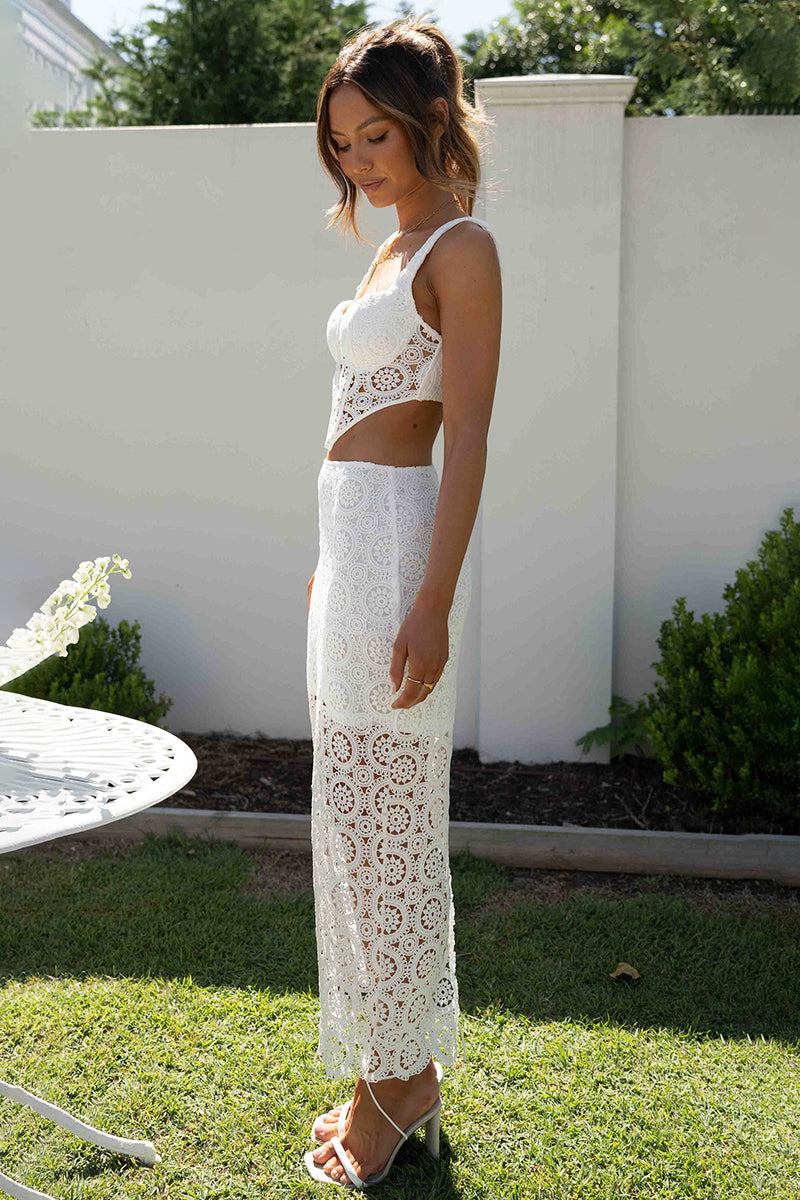 Lace Cami Corset Crop Top Fishtail Slit Midi Dress Vacation Matching Set